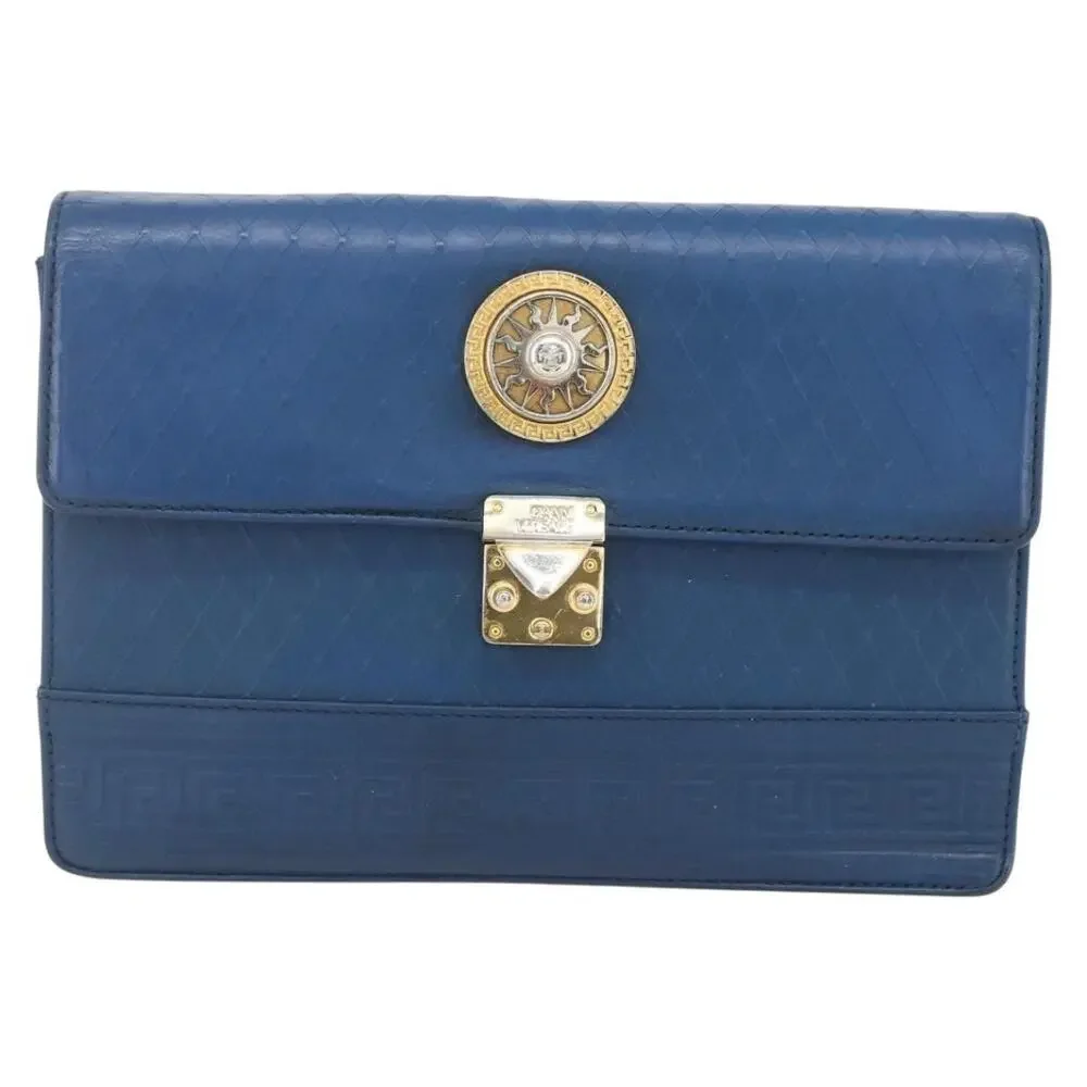 Gianni Versace Leather Clutch Bag Blue